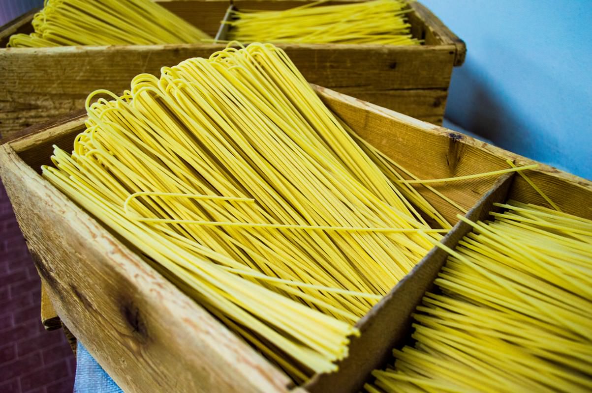Dried spaghetti traditionally cut