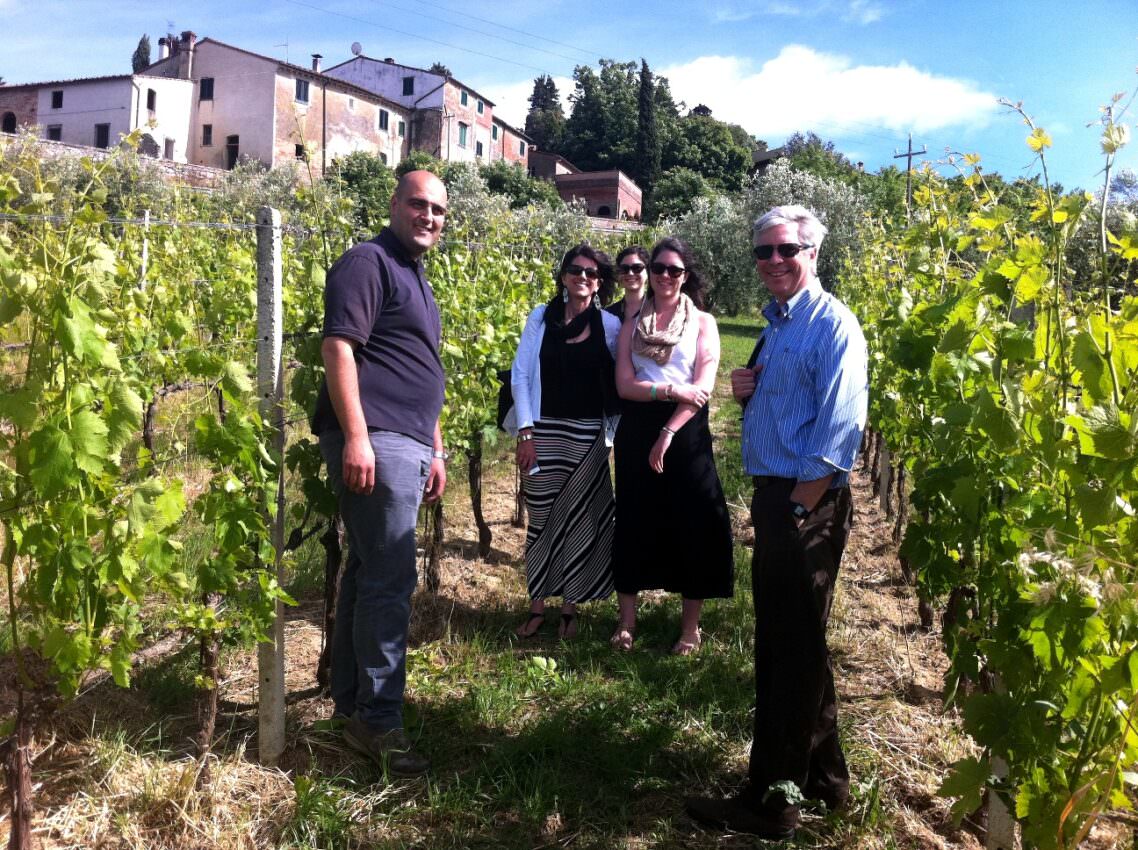 A group photo in the vineyard