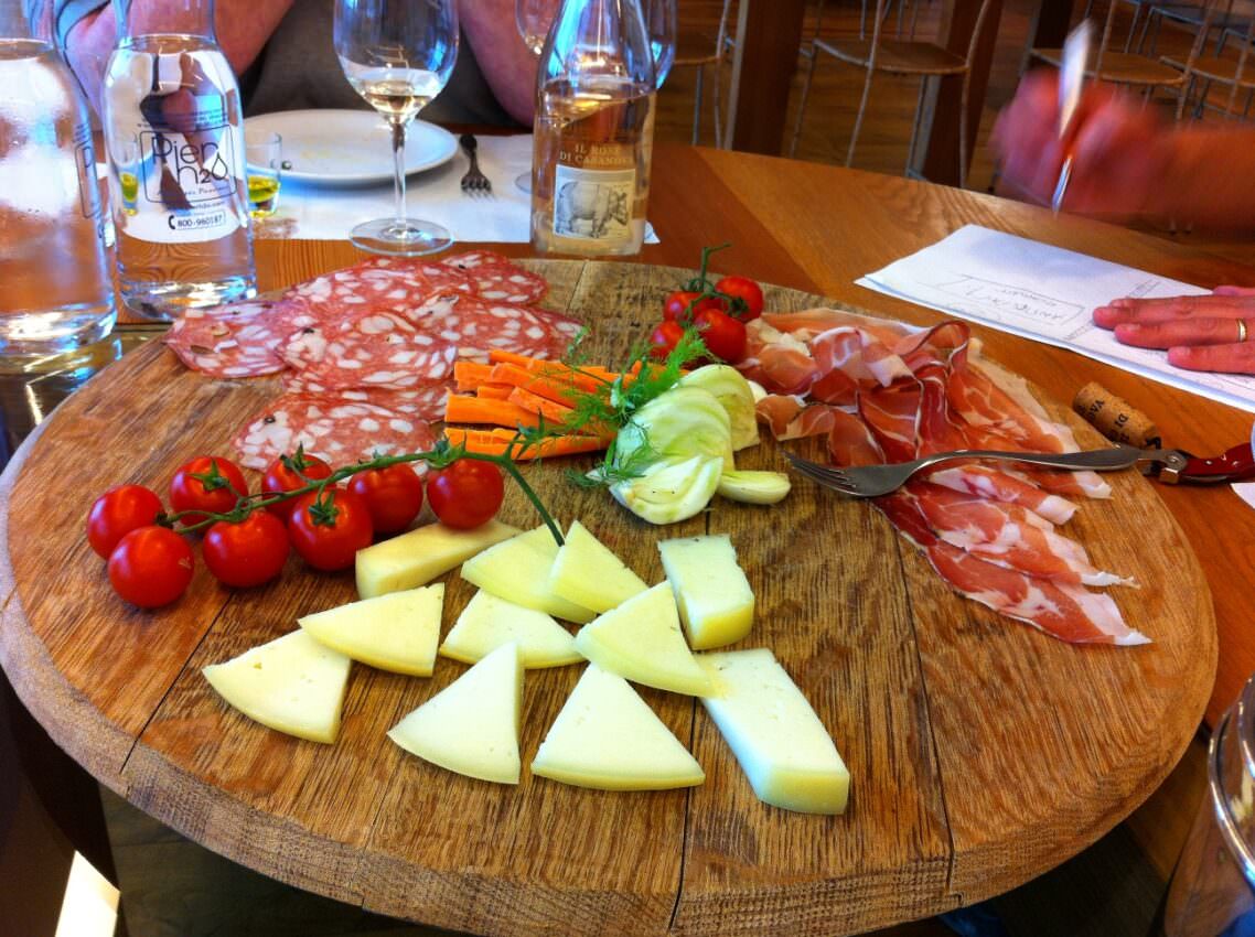 A plate of cheese and cold meats