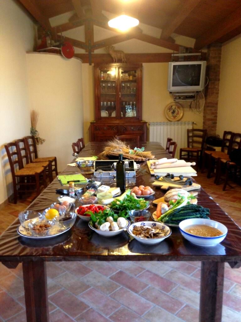 A table ready for the cooking class