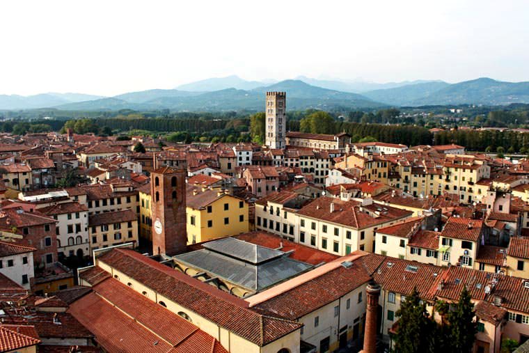 The terracotta tiled roofs of Lucca