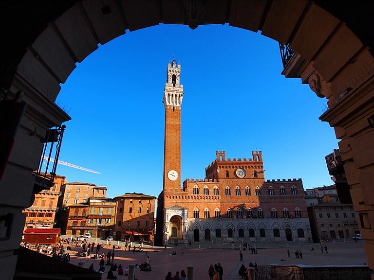 A colorful view of Piazza del Campo