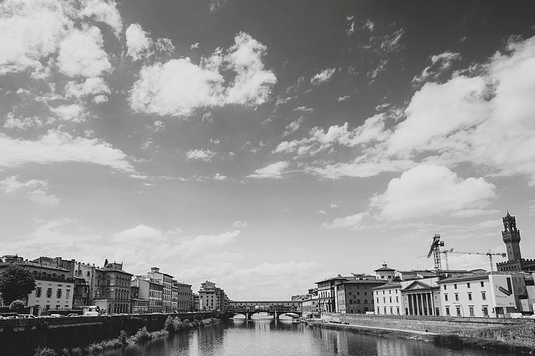 Lungarni in Florence in black & white picture