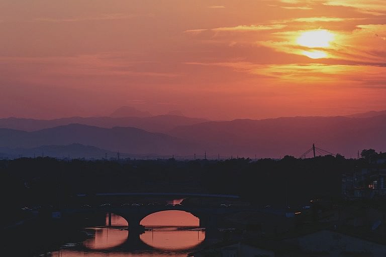 Sunset in Florence on the Arno river