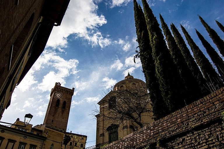 The church and the bell tower of San Miniato from a charming perspective