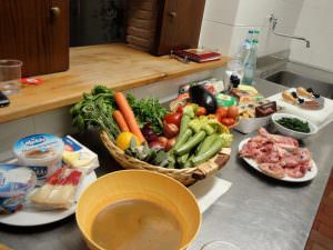 All ingredients in the kitchen ready for our cooking venue