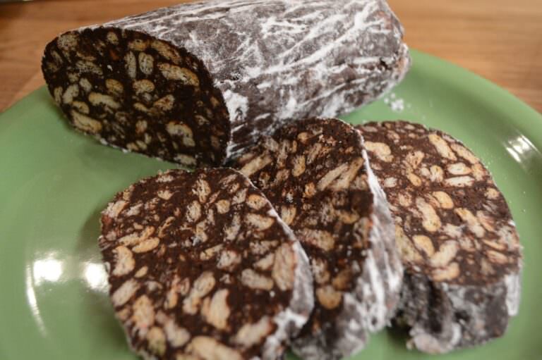 Salami shaped dessert