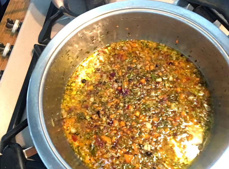 Onions, carrots, celery and optionally garlic