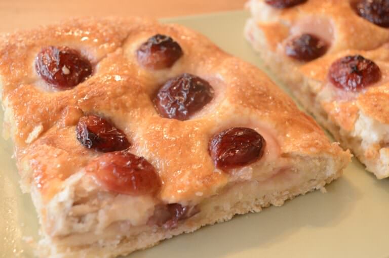 Fresh grapes on a focaccia