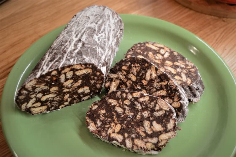 Salami dessert with chocolate