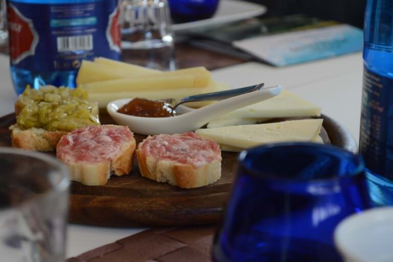 Selection of salami and cheeses