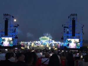 the maestro Andrea Bocelli singing at Teatro del Silenzio