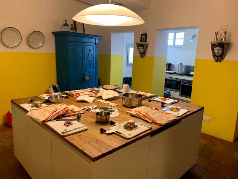 Chopping the vegetables with mezzaluna knive