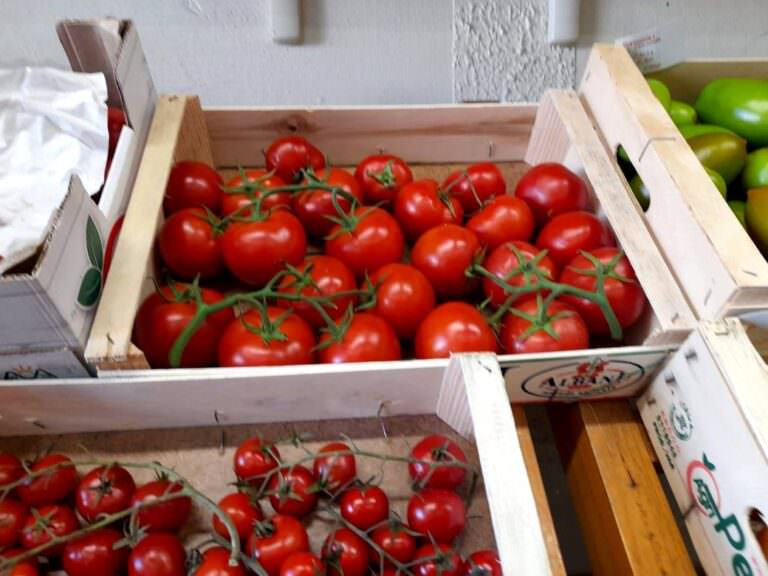 Fresh tomatoes at a local shop