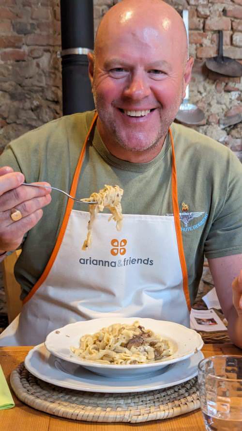 Enjoying tagliolini with truffle sauce