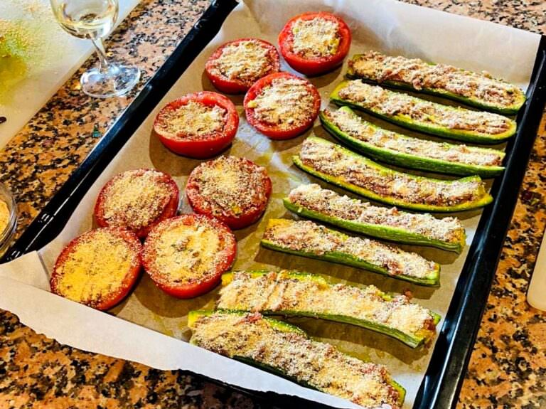 Stuffed zucchini and fresh tomatoes