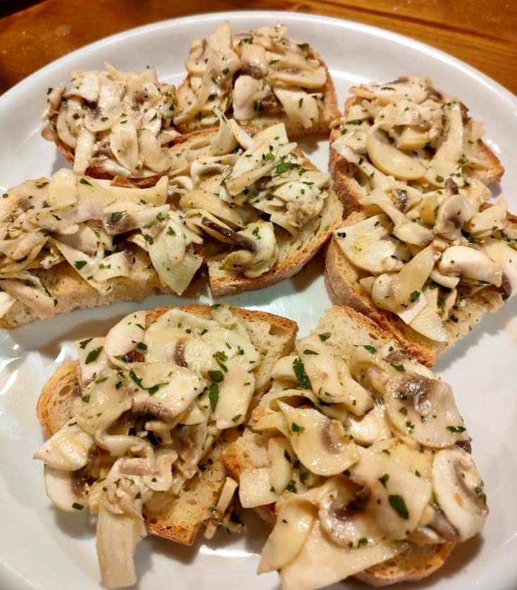 Cold mushrooms bruschetta prepared during our chef services