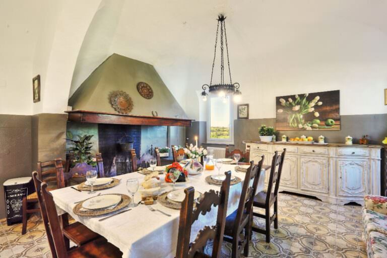 Dining room with fireplace
