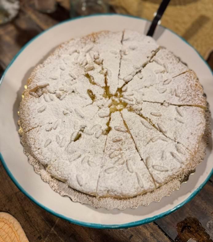Torta della nonna with custard and pine nuts